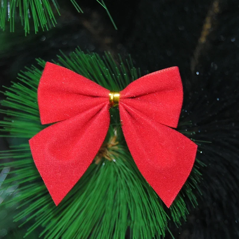 12 pcs Christmas Bow Red Gold Mini Xmas Tree Bowknot Pendant Merry Christmas ifts Packaging Bowknot New Year Party Wreath Decor