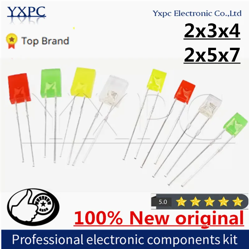 100 sztuk 2*5*7 2x5x7mm kwadratowe diody LED 2*3*4 2x3x4mm dioda elektroluminescencyjna niebieski czerwony zielony biały żółty elektroniczny zestaw do samodzielnego montażu