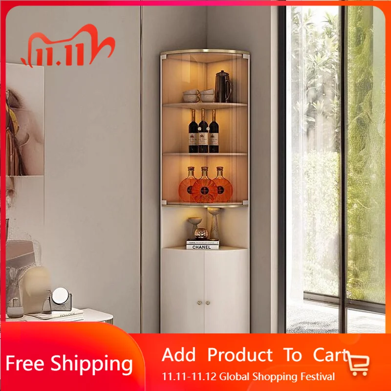 

Shelves Metal Bar Cabinet Living Room Mobile Restaurant Storage Wine Cabinet Luxury Wall Corner Vitrina Chinese Style Furniture