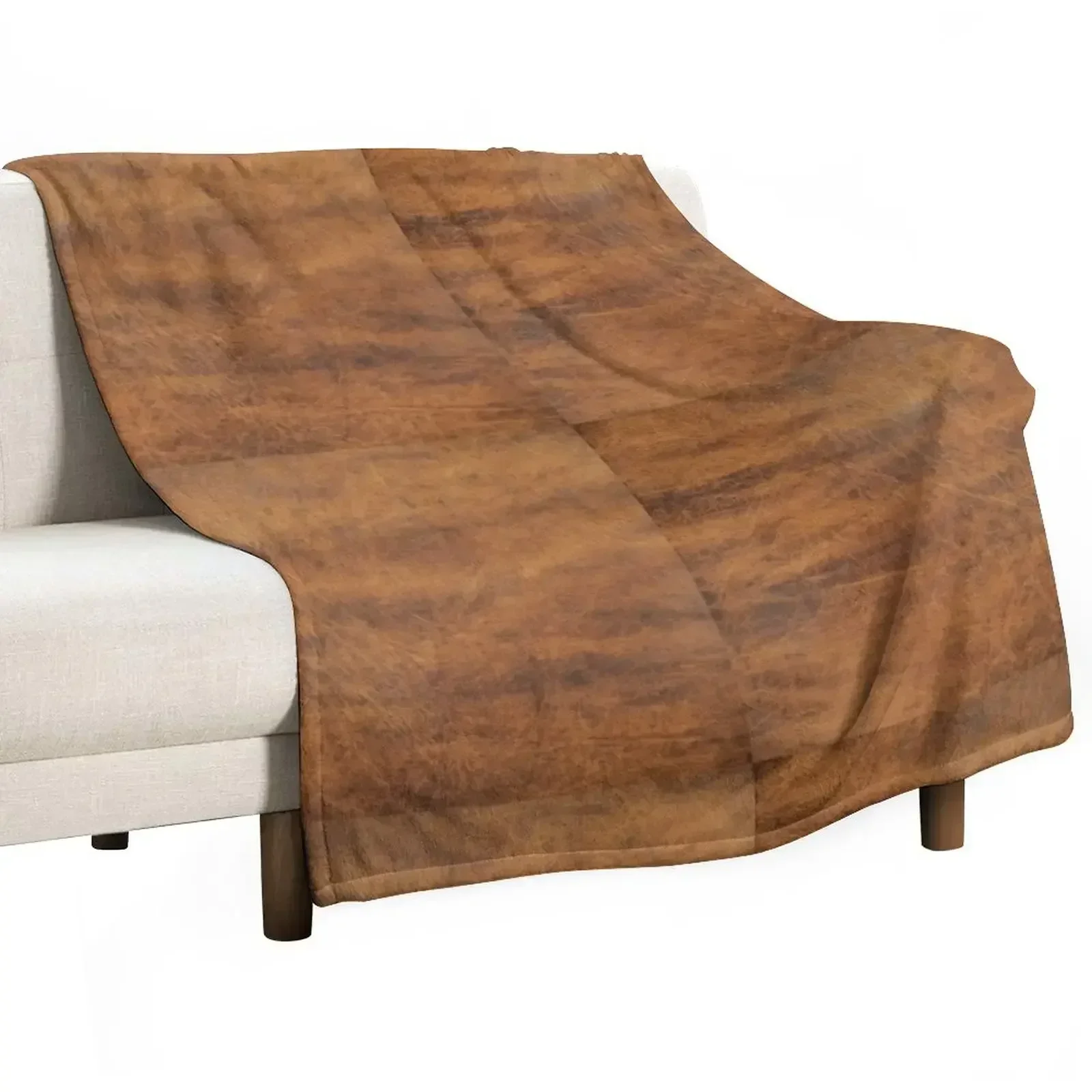 

Tan Brown Old Leather | Ethical Cowhide and Skin Throw Blanket Faux Fur Soft Warm Blanket for Bed