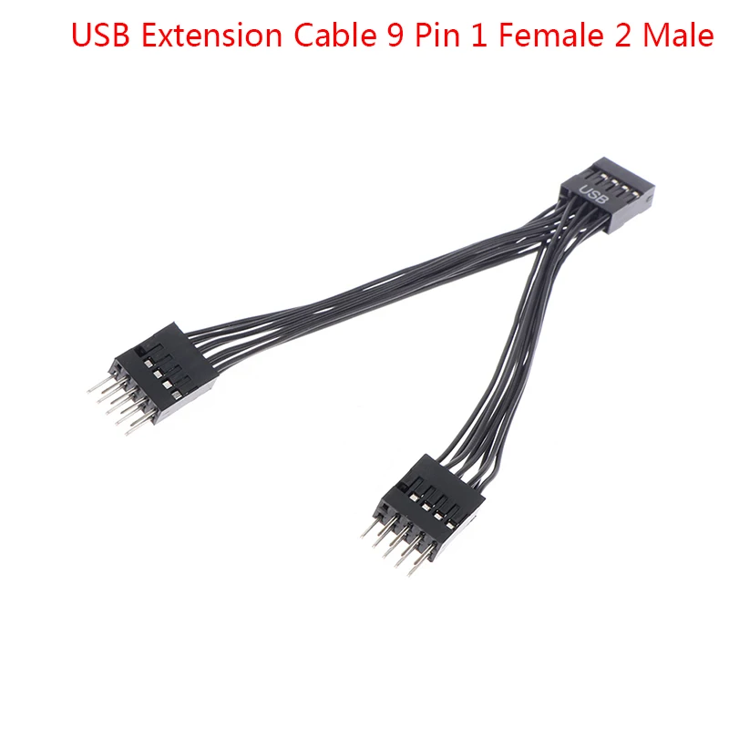 Cabo de Extensão USB para PC, Computador Motherboard, 1 fêmea para 2 macho, Y Splitter, 9 pinos, 10cm, DIY