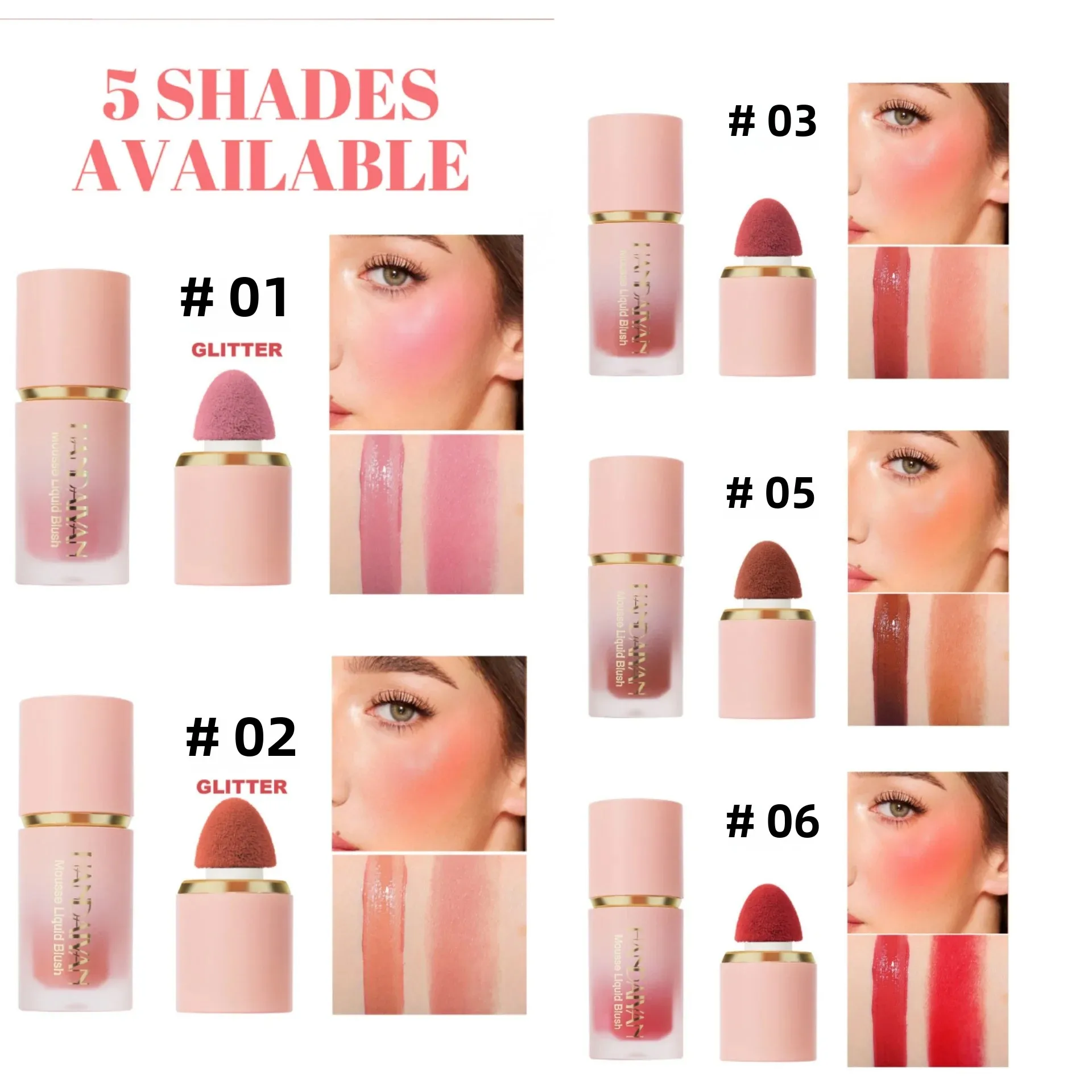 HANDAIYAN Liquid Blush Set Long Lasting Makeup with Sponge Tip Blusher Pearlescent Matte Contouring Easy To Color Liquid Blusher