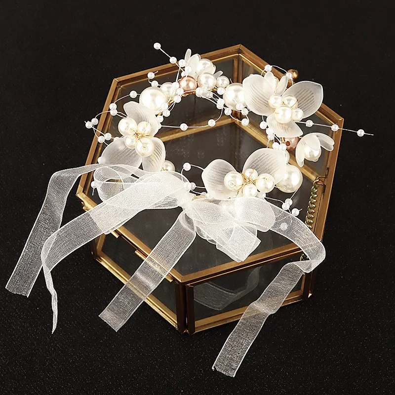 เพื่อนเจ้าสาวดอกไม้ข้อมือ Elegant Pearl สร้อยข้อมือลูกปัดดอกไม้ที่สวยงาม Corsage Decor Photo Props อุปกรณ์จัดงานแต่งงาน