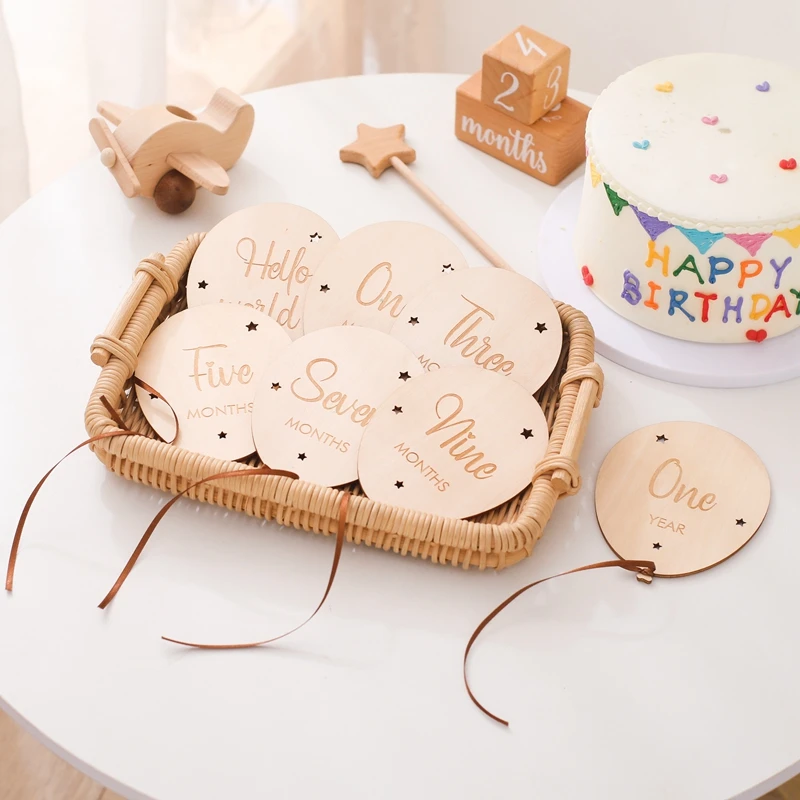 Wooden Ballon Newborn Photography Accessories Newborn Photography Props Wooden Sticker Milestone Baby Accessories Shooting Props