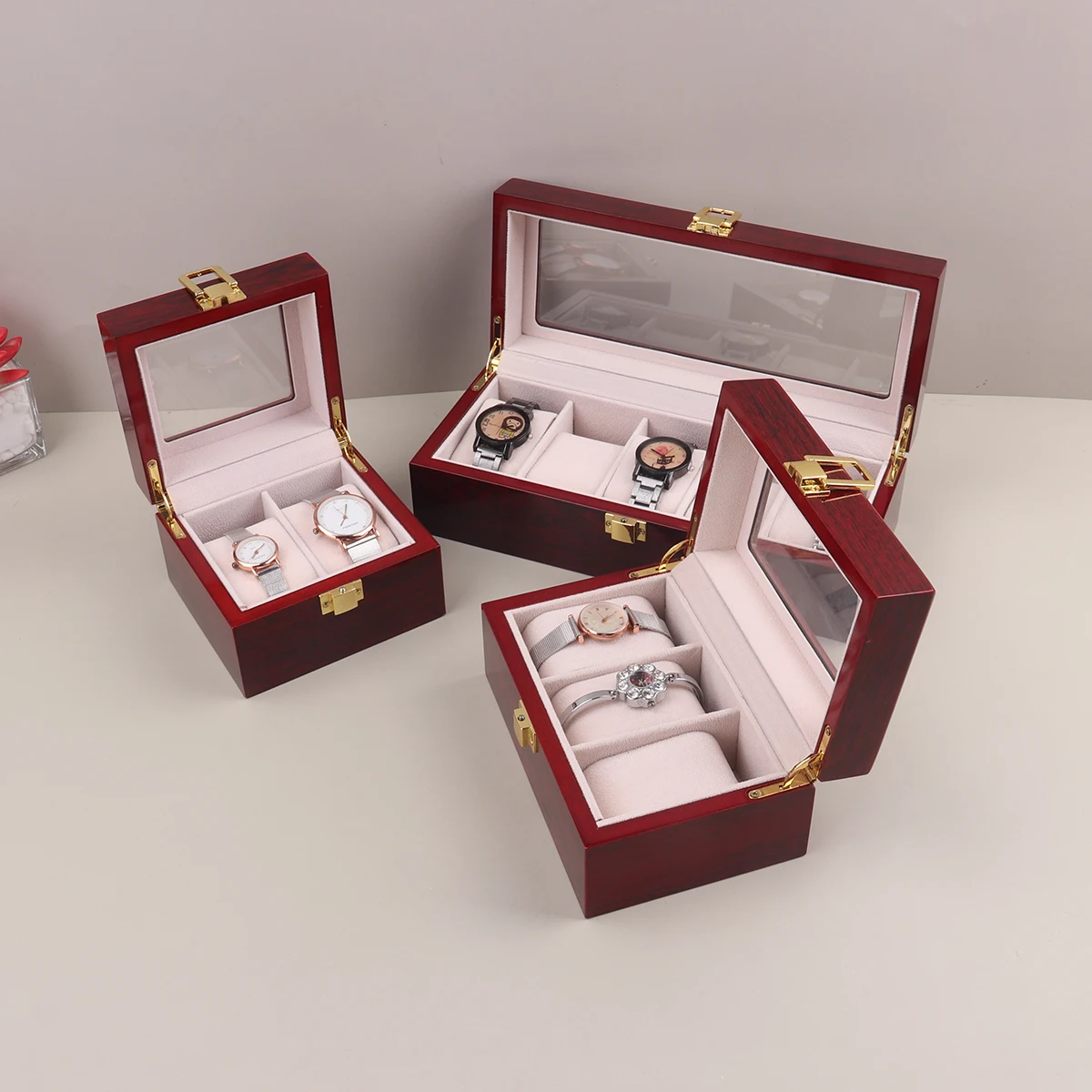 Hot Selling Watch Box Jewelry Storage Display Packaging Box Luxury Wood Grain Watch Box 2/3/5/6 Slots Storage Box