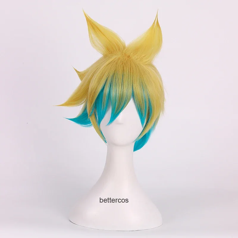 LOL Ezreal Cosplay Wigs the Prodigal Explorer Mixed Colors Gradient Heat Resistant Synthetic Hair Wig   Wig Cap