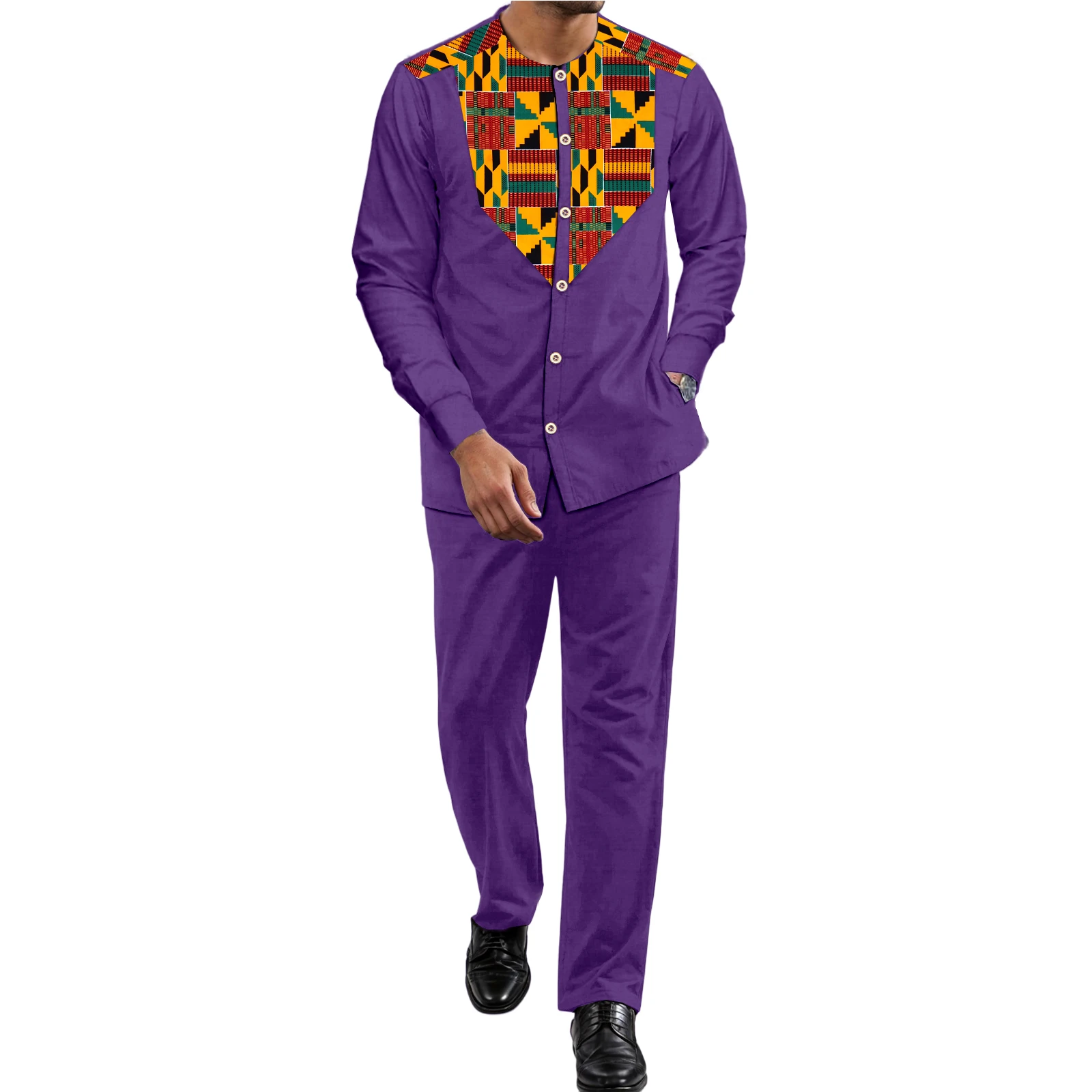 African Dashiki for Men，2 Piece Shirt Pants African Wax Fabric Patchwork Tribal Suits FF2416221 5