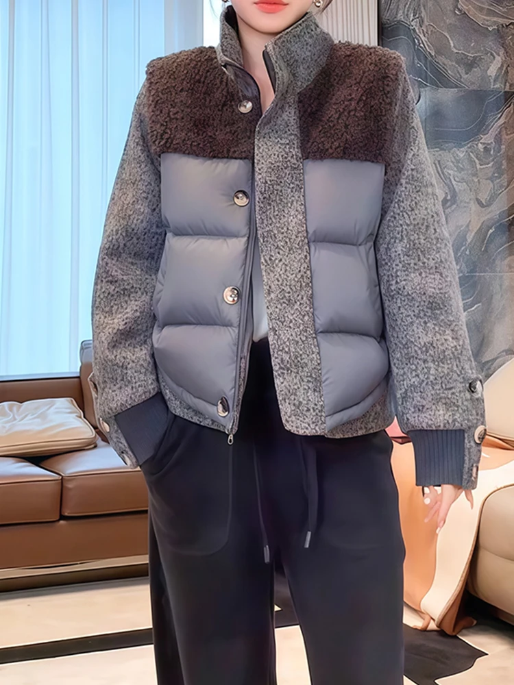 

Стильная короткая хлопковая куртка 2026: Модный пэчворк, декор на пуговицах, теплая, для повседневной носки, в корейском стиле, с длинными рукавами