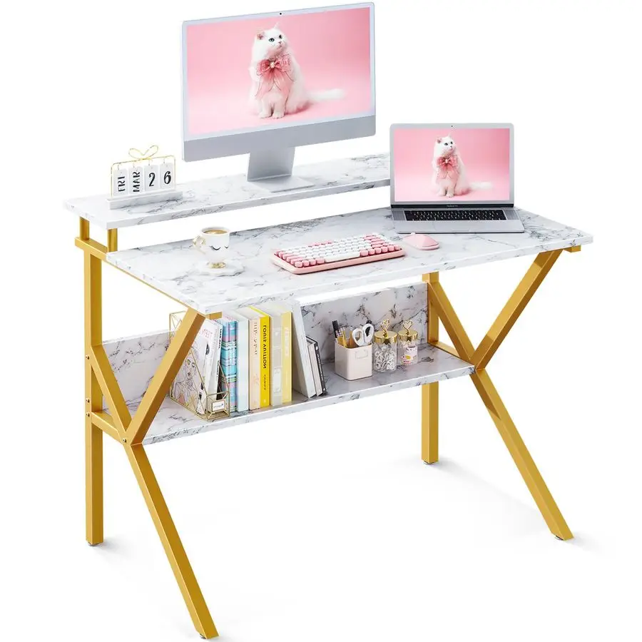 

Маленький стол, компьютерный стол 27,5 дюймов для небольших помещений, детский стол с местом для хранения, учебный стол с подставкой для монитора для домашнего обучения, белый