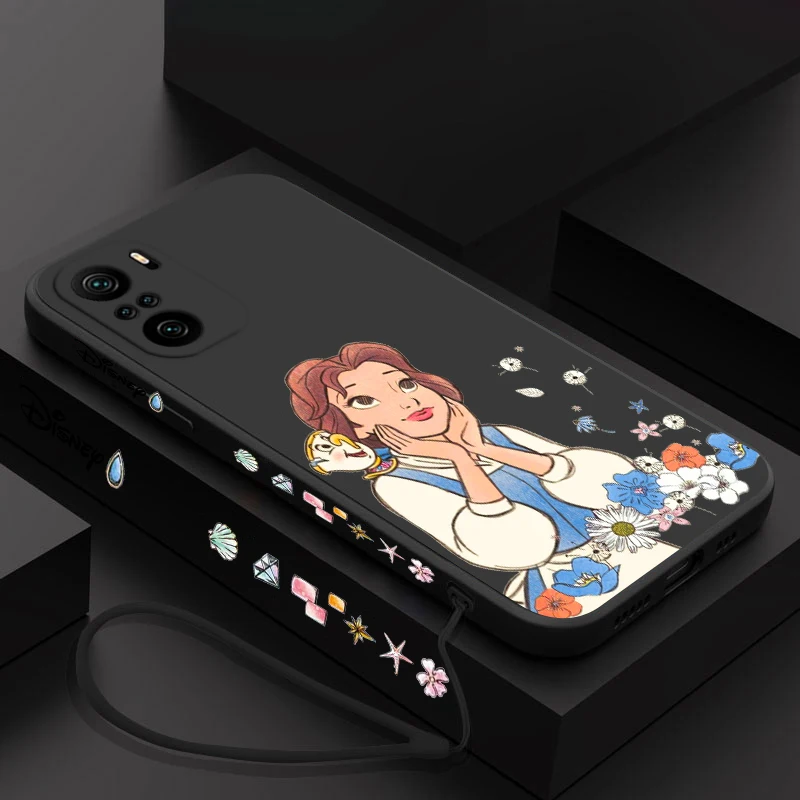 Beauty And Beast Princess For Xiaomi Redmi Note 13 12 12Pro 11 11S 11T 10S 10 Pro Plus Liquid Left Rope 5G Phone Case