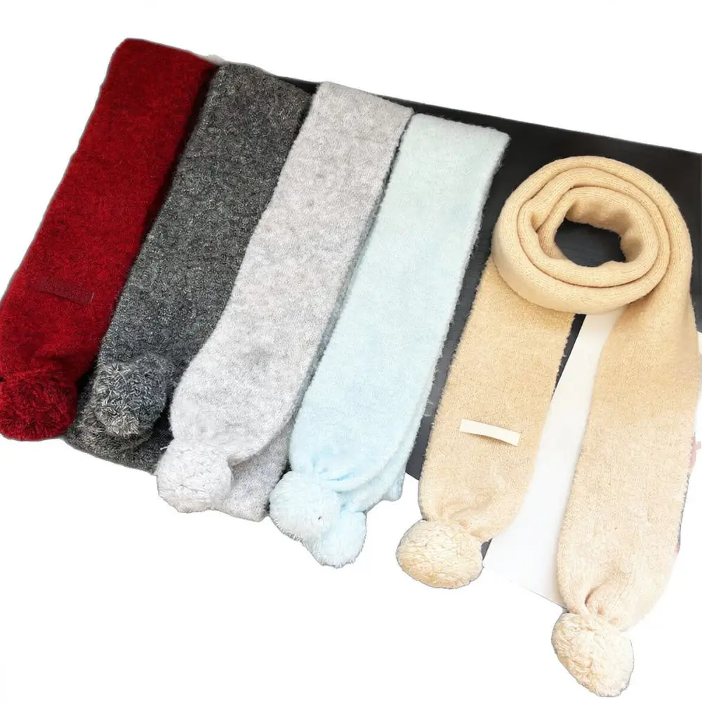 Soft Plush Scarf Women Winter Warm Knitted Long Wrap Fashion Pom Pom Decor Elegant Casual Style Trendy Neck Warmer