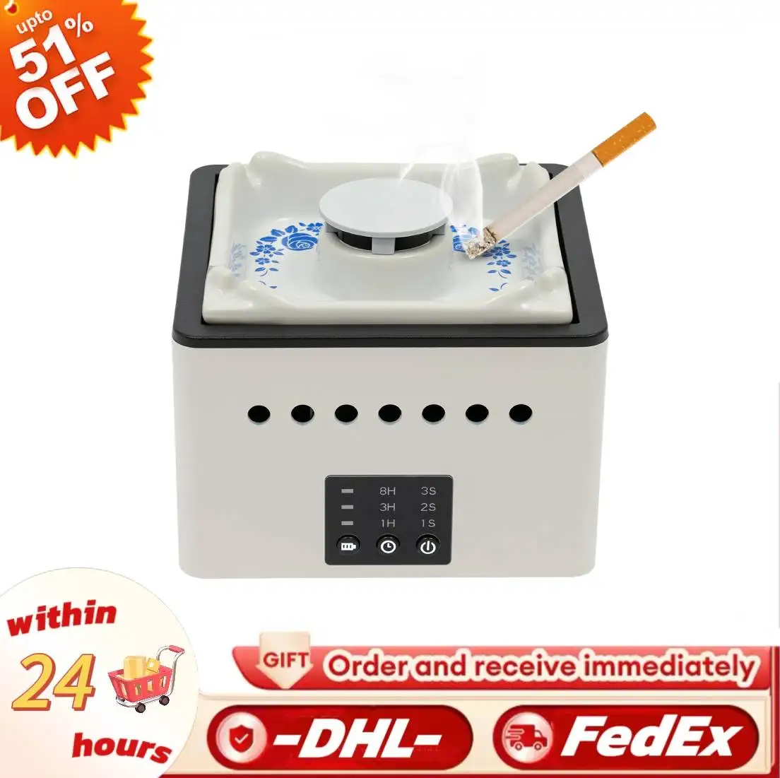 

2-in-1 Multifunctional Smokeless Ashtray Smart Ceramic Air Purifier Negative Ion Home Small Smoke Removal Deodorization Purifier