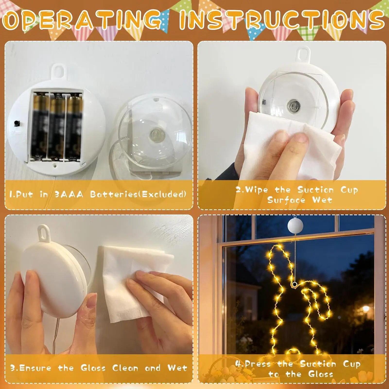 

Пасхальные светильники-зайчики для окон с дистанционным управлением, светодиодные, с таймером, на батарейках, для улицы, на Пасху и День Благодарения