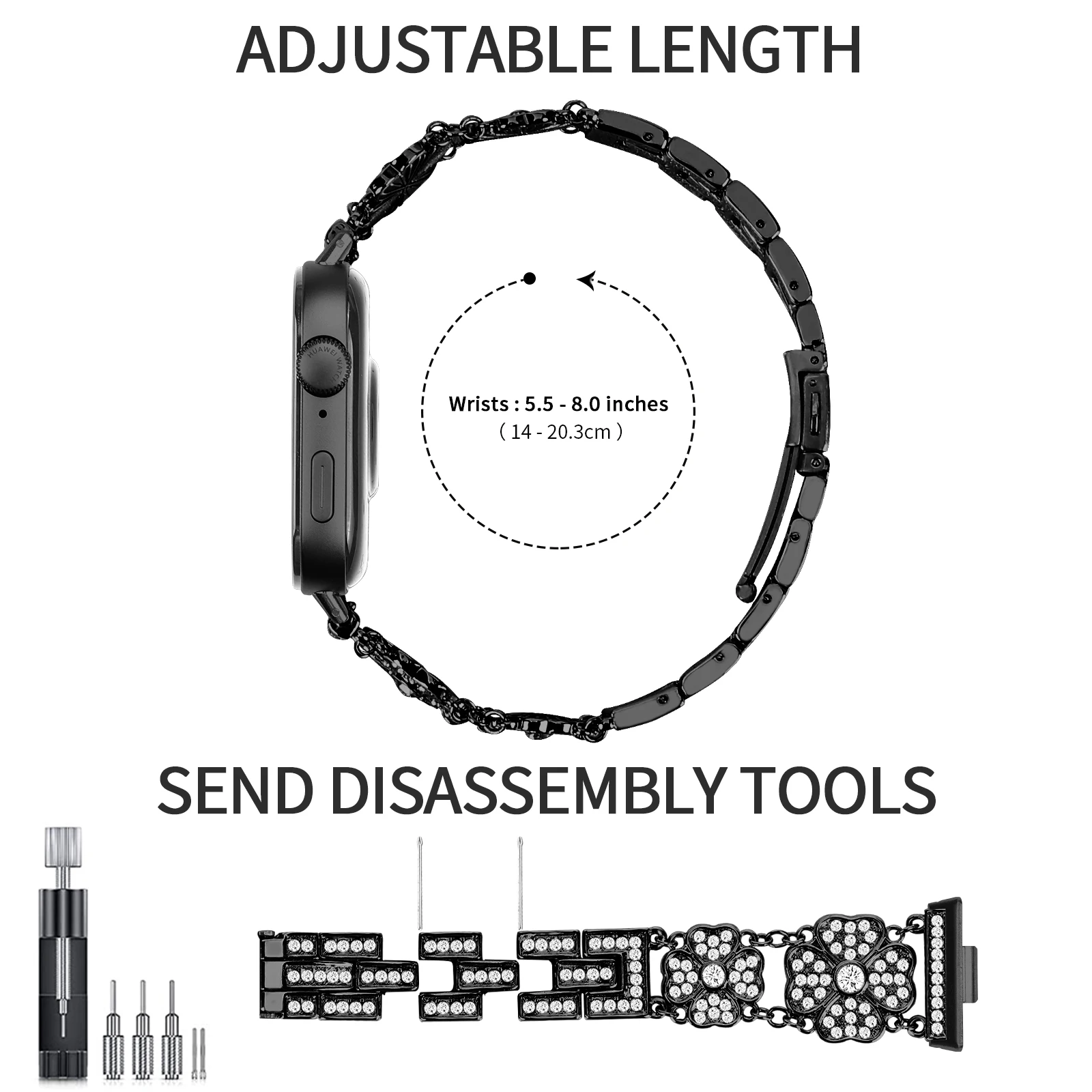 For Huawei Watch Fit 3 4 5 Strap Stainless Steel band Clover Shape Metal Diamond Bracelet Correa for Huawei fit 5 5pro Watchband