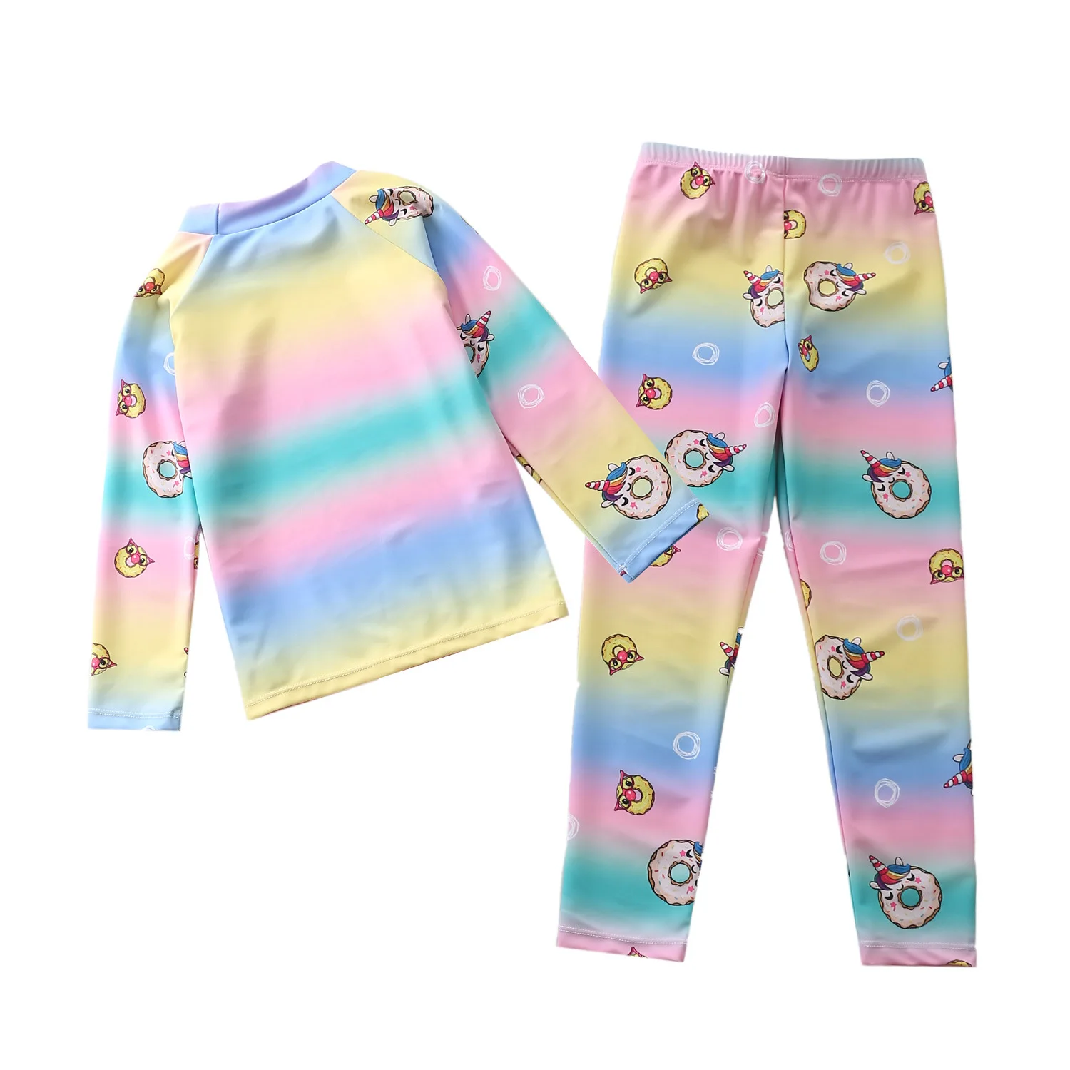 HappyFlute Unicorn Print Two Piece Set Long Sleeve 16-38kg Children Super Sunscreen&Soft Summer Seaside Girls Swimsuit