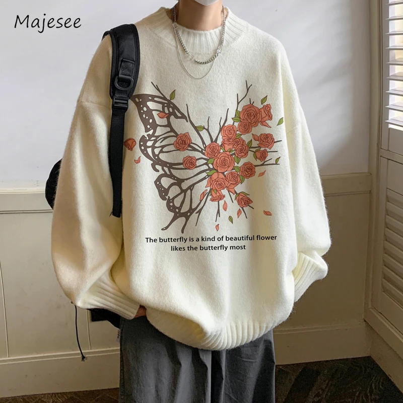 

Sweaters Men Fashion Popular Aesthetic Youthful Spring Autumn Printed Round Neck Long Sleeve Teenagers Japanese Style Handsome