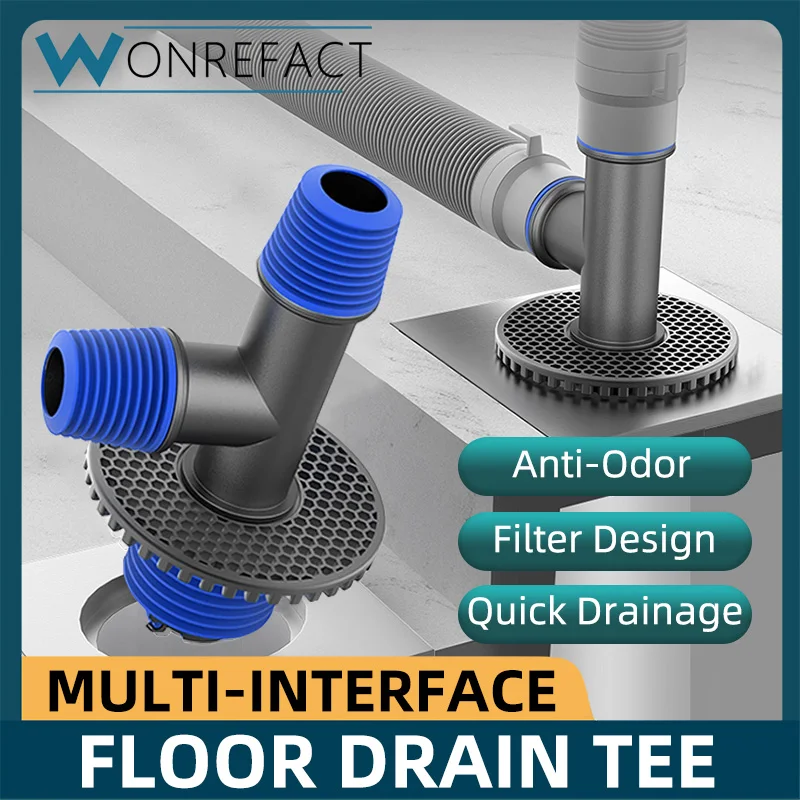 Washing Machine Floor Drain Tee Family Sink Drain Tee 90° Switch Anti-odour Floor Drain Plug Multi-connector Design