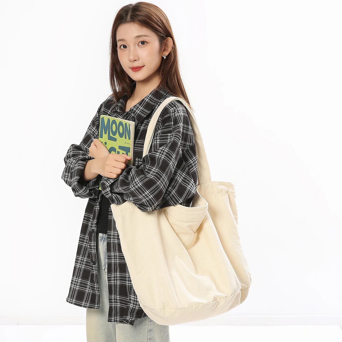 

High Capacity Canvas Women's Bag Korean Eco Bag Shopping Shoulder Bag Student Messenger Bag Y2K Handbag Commute Tote Travel Hobo