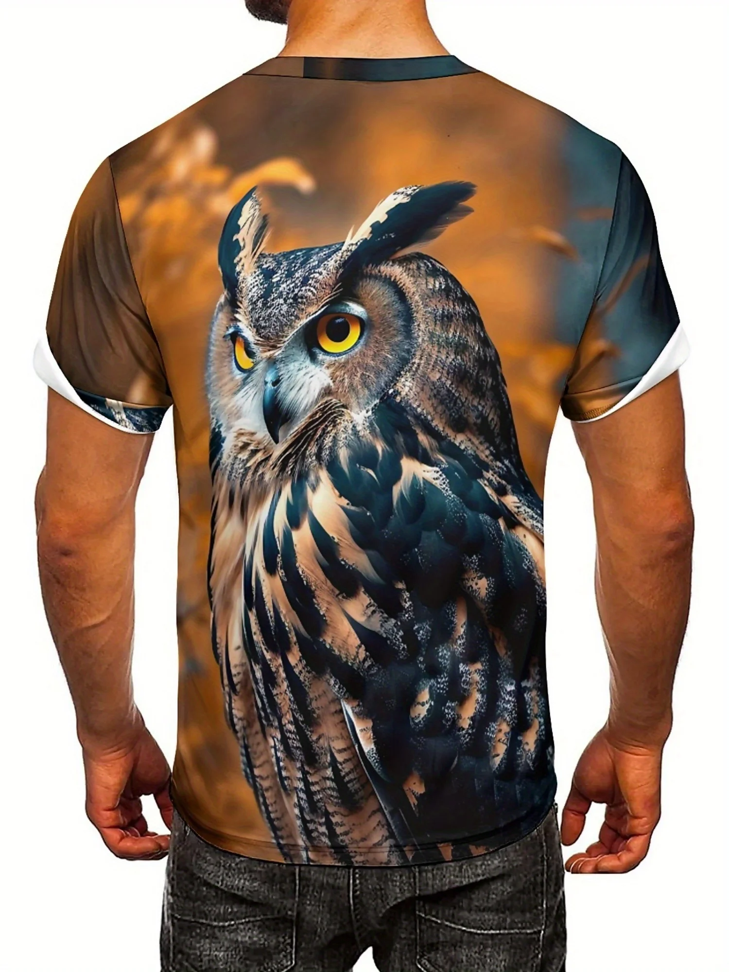 Heren en dames 3D-print Uil grafisch T-shirt - Zacht polyester, losvallend groot formaat, levendig geometrisch patroon