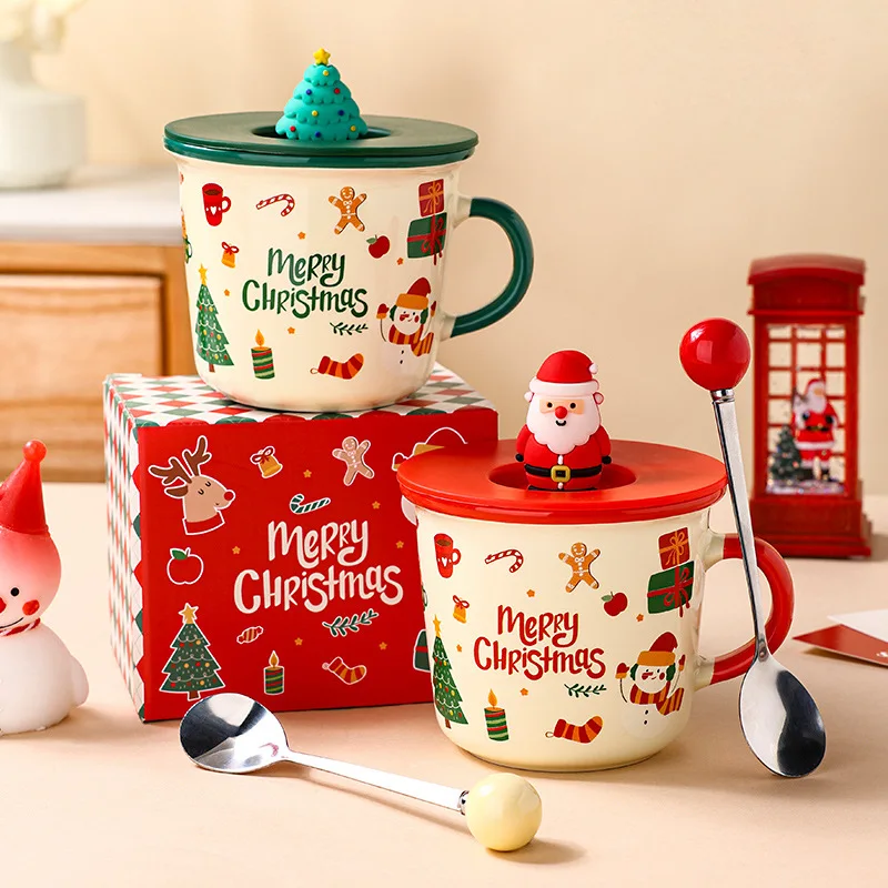 

Christmas Ceramic Mug with Lid Spoon,Creative Cute Valentine's Day Tea Cup,Holiday Gift Milk Coffee Mugs,Wholesale Customization