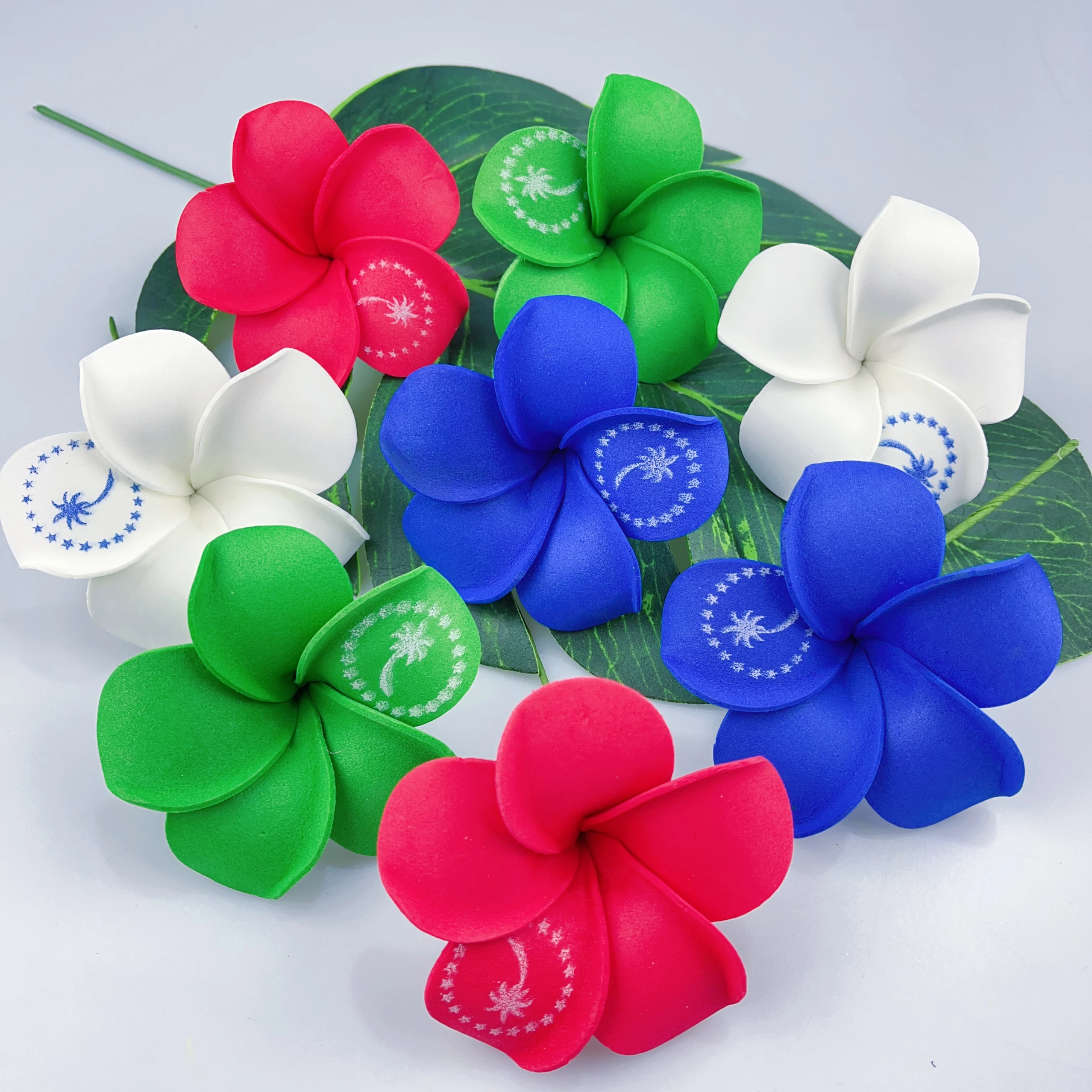 

Смешанные цвета, 100 шт./лот, 9 см, пена EVA, выбор для волос, аксессуары с принтом звезды и цветов, Гавайские пляжные головные уборы Aloha