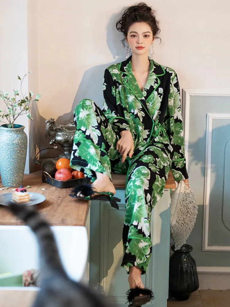 TXii Urban Oasis Two-piece Pajamas Women\'s Spring and Autumn New Arrival Outer Wearing Placket Strap High-grade Home Clothes