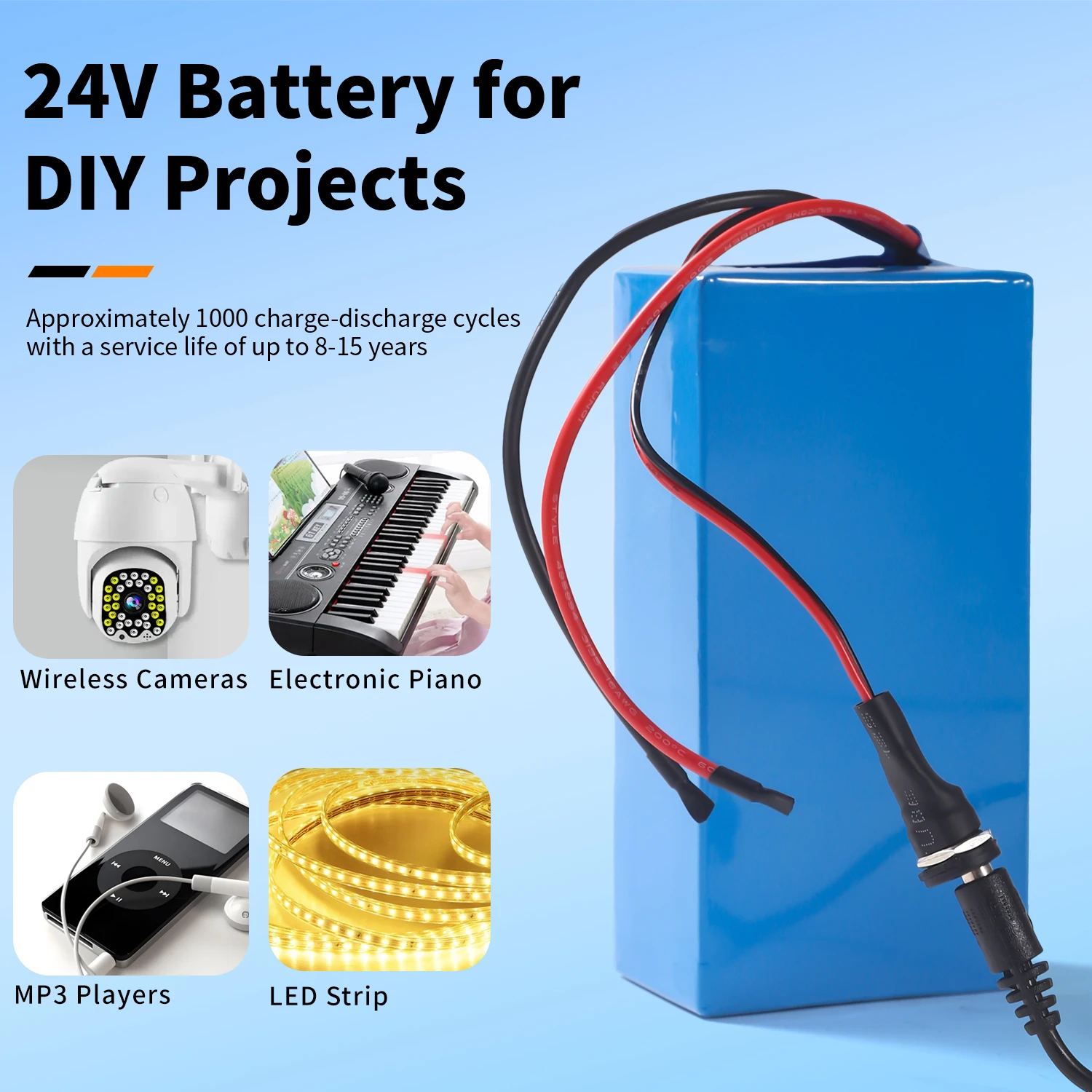 24V 5Ah Rechargeable Lithium Battery Pack with Charger, Li-ion Battery with BMS Protection for Kids Ride On Toys, Power Wheels, DIY Projects, LED Lights, CCTV & More - Available in 1 Pack / 2 Pack