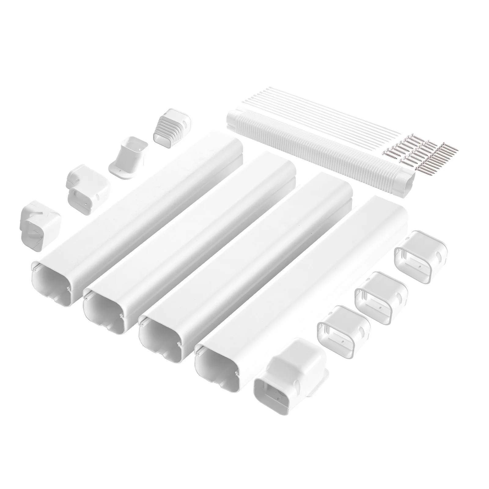 

VEVOR Mini Split Line Set Cover 3-inch W 17.6Ft L, PVC Decorative Pipe Line Cover For Air Conditioner with 4 Straight Ducts & Full Components Easy to Install, Paintable for Heat Pumps, White