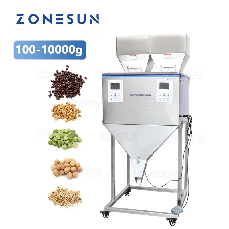 ZONESUN Dry Grain Powder Dried Fruit Oatmeal Cornmeal Plastic Bag Filling Machine With Double Hoppers