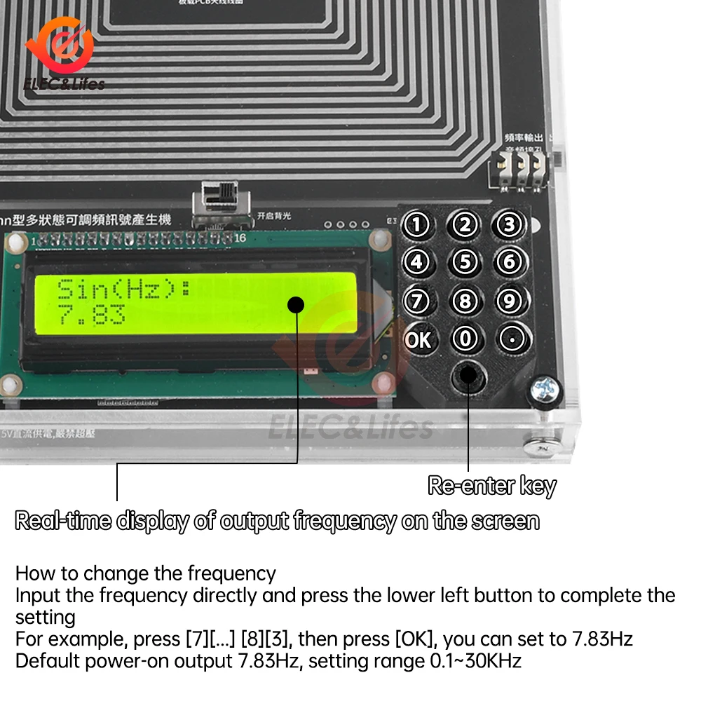 Regulowany 0.1Hz-30000Hz 7.83Hz rezonans schumanna Ultra-niska częstotliwość Generator fal impulsowych rezonator Audio sinusoida DC 5V