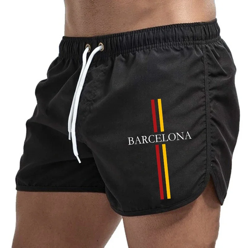 Barcelona Print Clothes Mens Board Shorts High Quality Breathable Quick Dry Beach Shorts Male Daily Sport Fitness Cycling Shorts