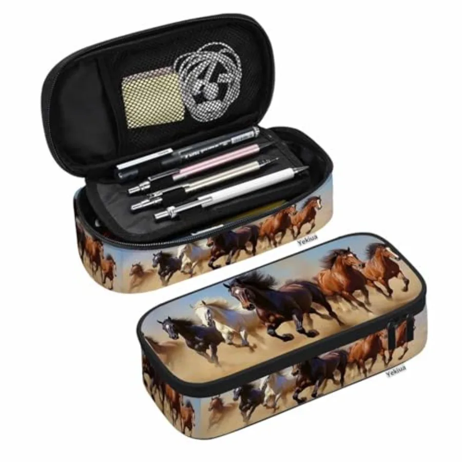 

Horses Pen Bag Wild Running Horses Desert Sandstorm Large Pencil Case Big Capacity Pencil Pouch Pencil Holder