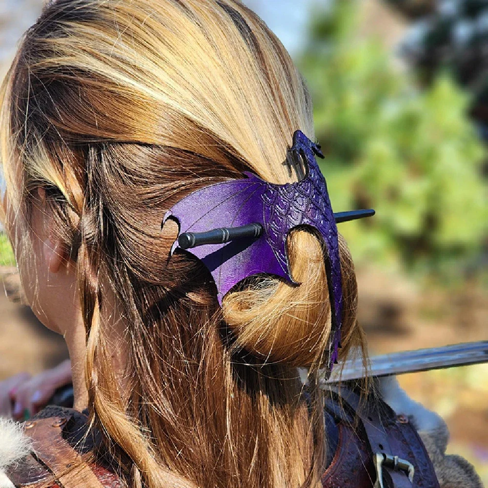 1 Stück Gotischer Drachenflügel-Haarstab, Mittelalterlicher Drachen-Haarstab mit Wikinger-Ledergriff, Holzstab für Damen Alltagsgebrauch & Cosplay – Detail 14