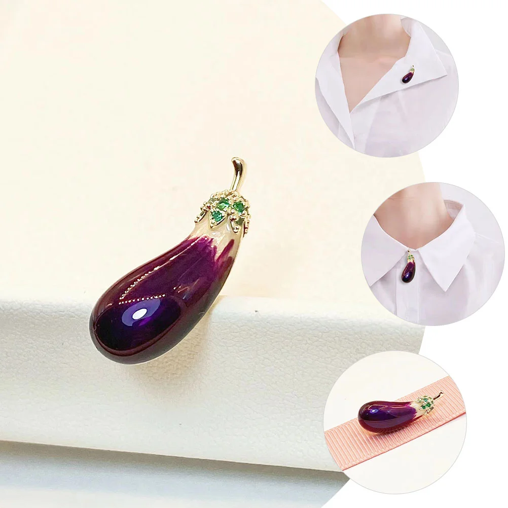 1 Piece Copper Eggplant Brooch Pin for Women Violet Clothes Safety Jewelry Gifts Decorative Anti Peeping Pin for Coat Sweater