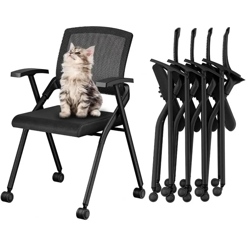 

Collapsible Office Chair with Wheels, Stackable Conference Room Chair with Lumbar Support, Mesh Back Ergonomic Desk Chair for Ho