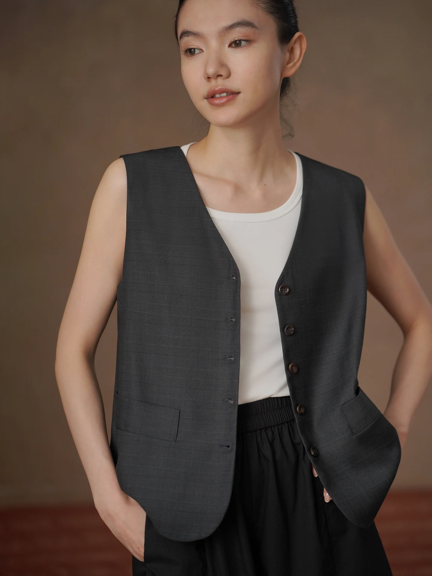 Hacikis Miss Formal Thin Suit Vest V-Neck Commute Slimming Slightly Loose Layering Outerwear Women's City Walk Party Travel