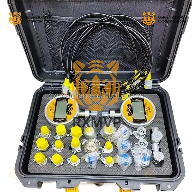 For Hot Sale Excavator Spare Part Digital Hydraulic Pressure Gauge 2 Test Hoses Gauges With 23 Connectors Kit Tool