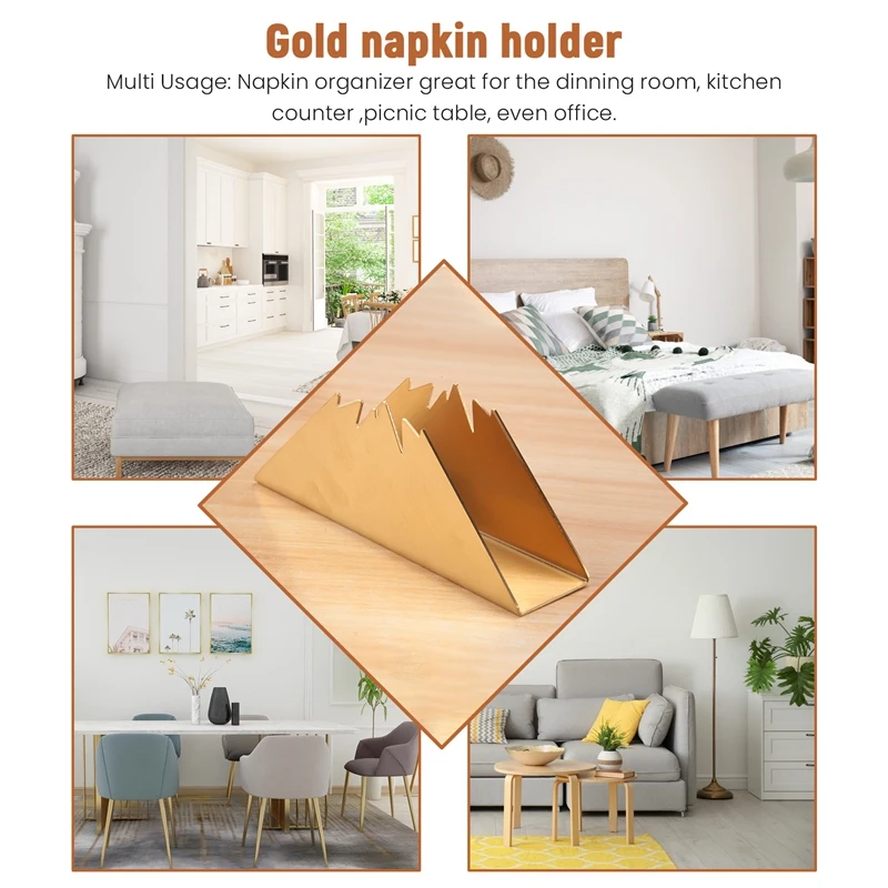 Gold Napkin Holder Modern Stainless Steel Cocktail Upright Napkin Dispenser For Tables Kitchen Holiday