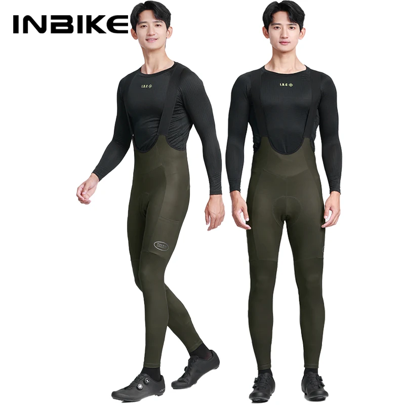 INBIKE Men's Winter Thermal Fleece Cycling Bib Pants Windproof Bicycle Tights with Chamois Padding Pockets MTB Cycling Clothing
