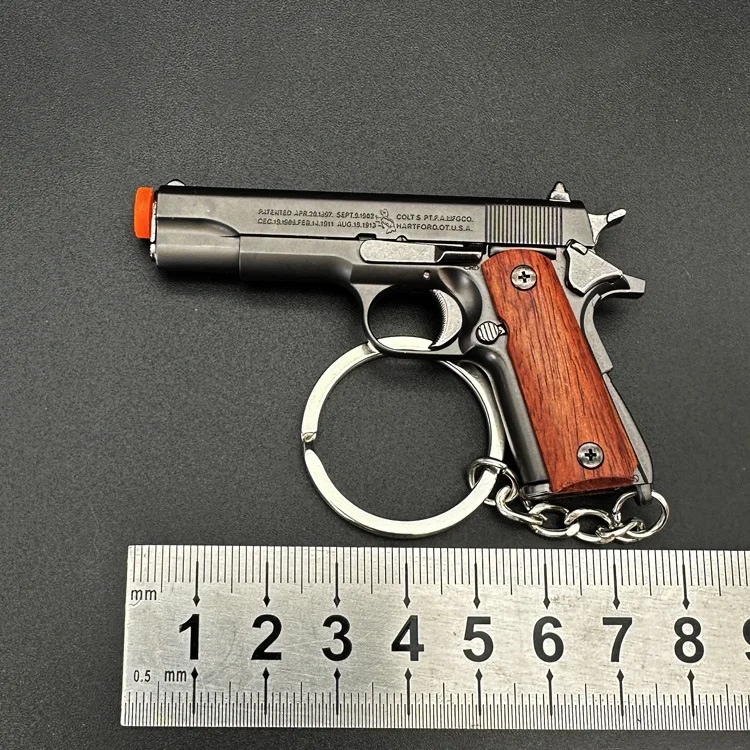 1:3 metal completo 1911 chaveiro escudo ejeção aperto de madeira maciça brinquedo arma coleção liga pistolas chaveiro para presente