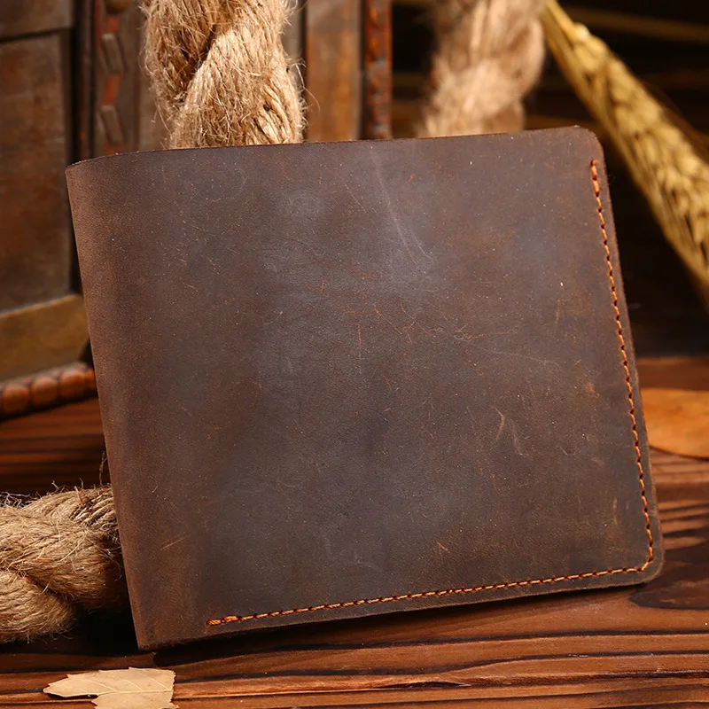 

Genuine Leather Male Wallets Vintage Style Large Capacity Men Card Holder Bag Crazy Horse Leather Long Purse Top Quality