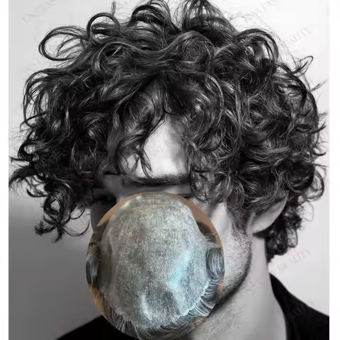 Undetectable 26mm Curly Grey Jet Black 1B20 1B50 100% Human Hair System Prosthesis Super Durable 0.1mm Full Skin Base Men Toupee