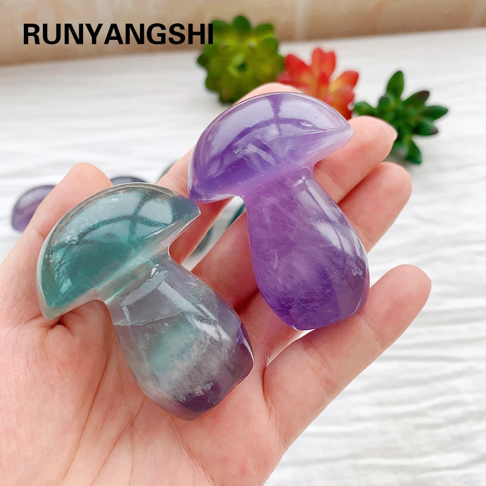 

1pc Natural Rainbow Fluorite Mushroom Ornament Purple Fluorite Plant Handicraft Energy Crystal Gift Bedroom Decoration