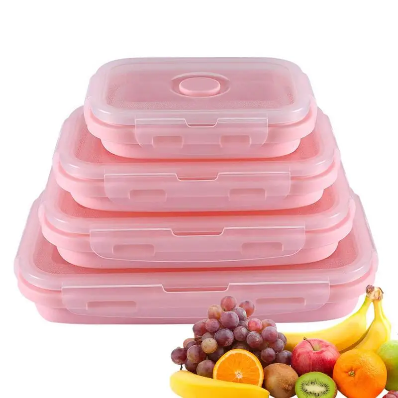 Silicone Lunch Box Stacking Silicone Food Storage Containers 4 Pack Dishwasher And Freezer Safe Camping