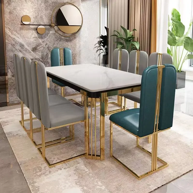 Metal Nordic Luxury Dining Table Kitchen Chairs Natural Design Center Dining Table Restaurant Marble Eettafel Home Furniture