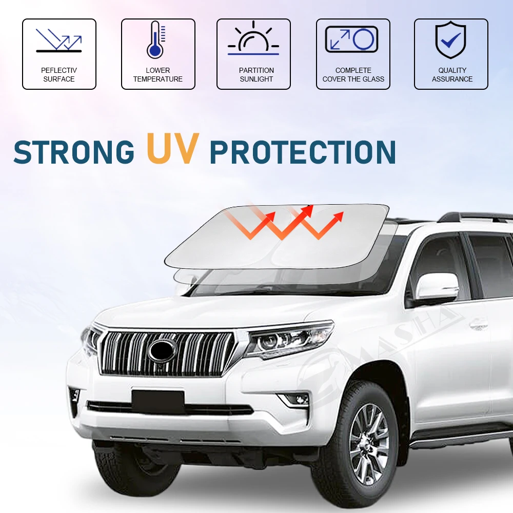 Car Windshield Sun Shade For Toyota Prado 90 120 150 Sunshade Foldable Sun Visor Protector Blocks UV Rays Keep Your Car Cooler