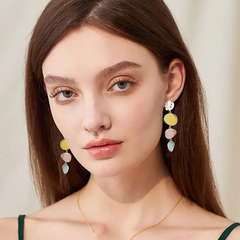 Korean Simple Exquisite Disc Round Earrings Fashion Temperament Enamel Color Contrasting Geometric Clip on Earrings No Piercing