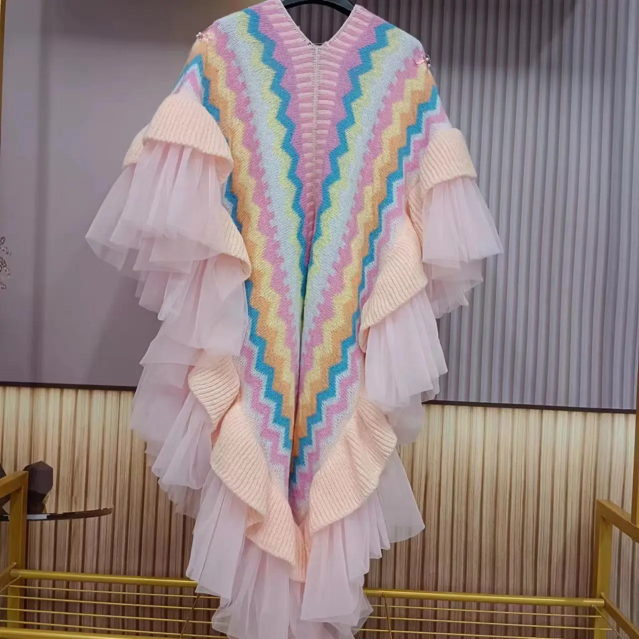 Sakura Pink Coat & Sleeves Fashion Light Color Wrap Embroidery Scarf Shawl Cape Overlay Pink Daily Wear Rainbow Sweater Shawl