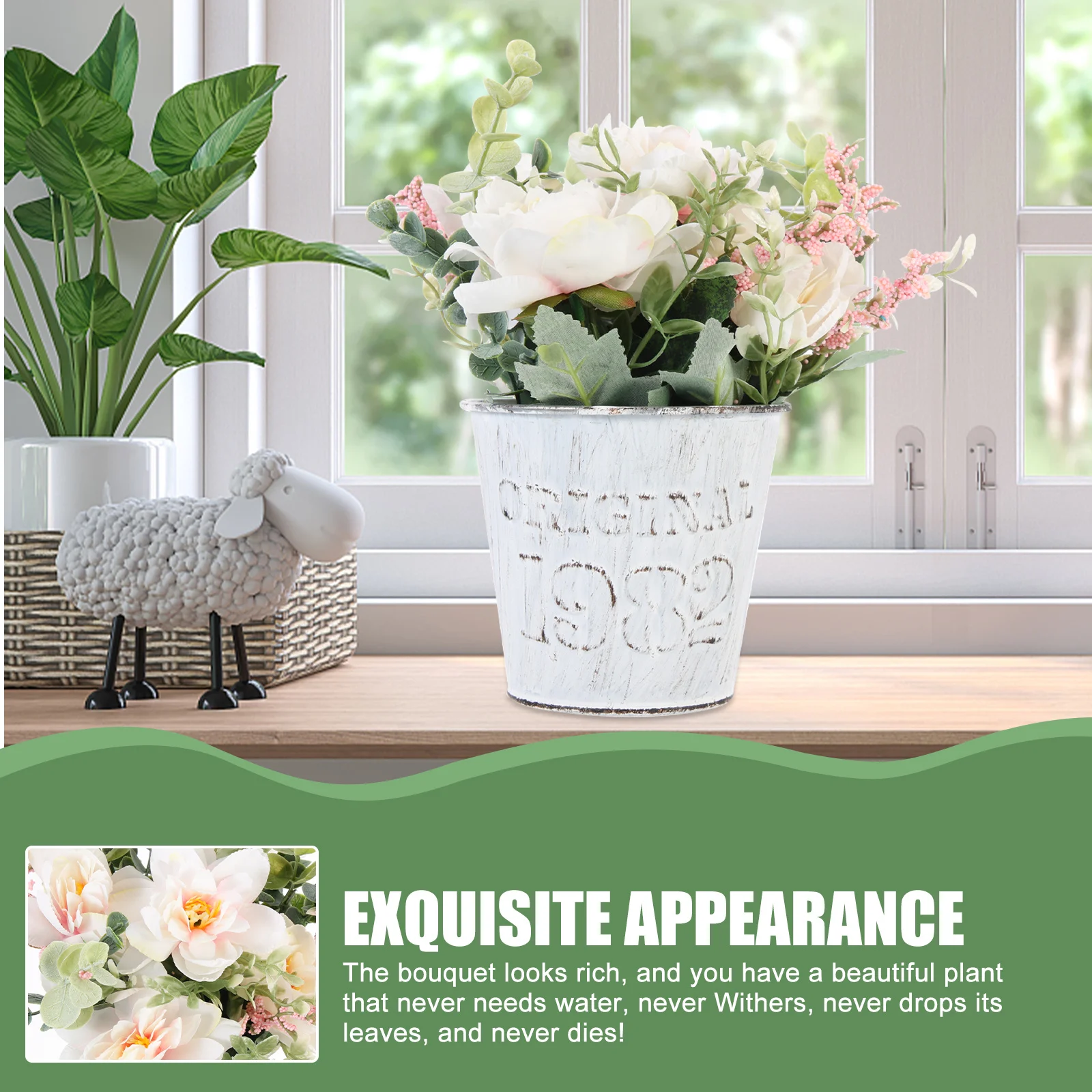 

1Set Artificial Flowers Faux Silk Potted Fake Flower Bonsai With Tin Pot Hydrangea Peonies Pink Arrangements Table Centerpiece