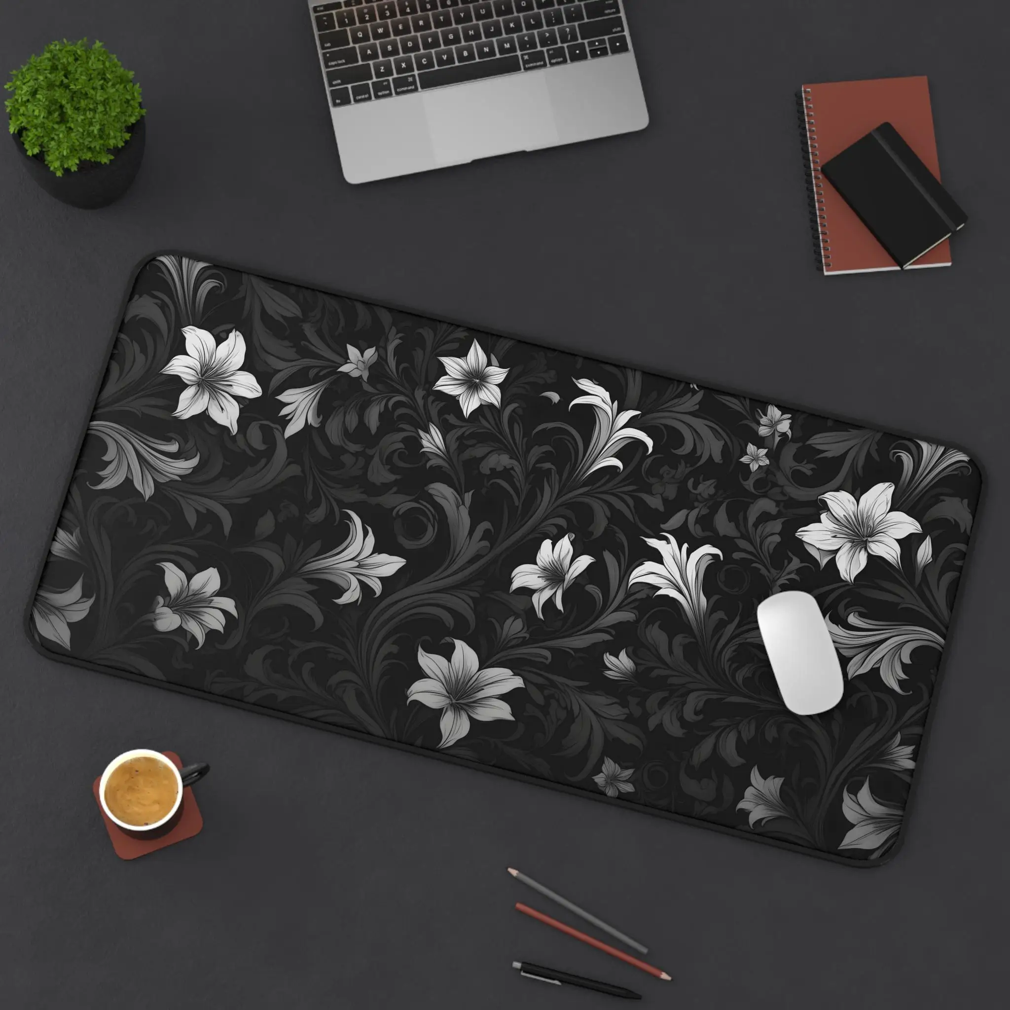 

Monochromatic Floral Elegance Office Mat Sophisticated Black and White Floral Pattern,perfect for A Modern Office or Gaming Desk